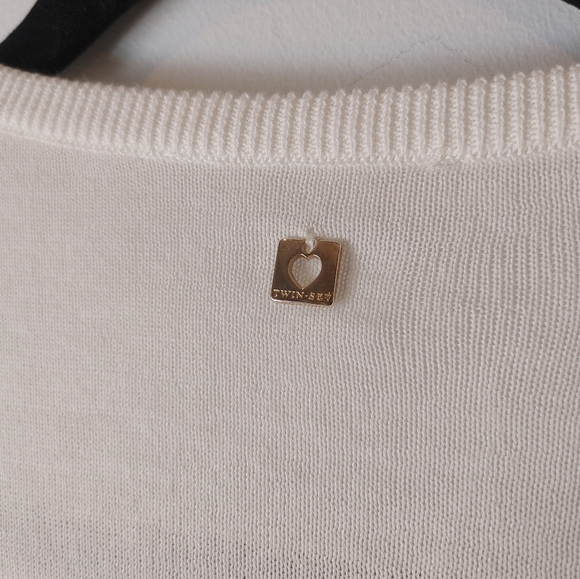 Twin Set Short Sleeve Cardigan Sheer Back with Lace Size Medium - Picture 5 of 8